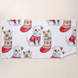 Christmas Dog & Cat Beach Towel