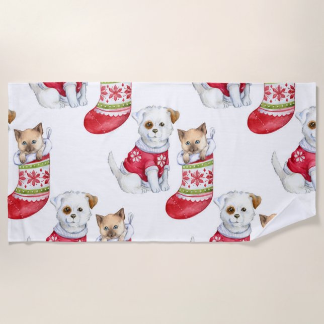 Christmas Dog & Cat Beach Towel (Front)