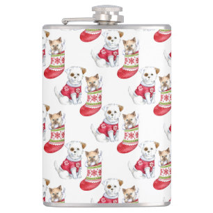 Christmas Dog & Cat Stockings Hip Flask