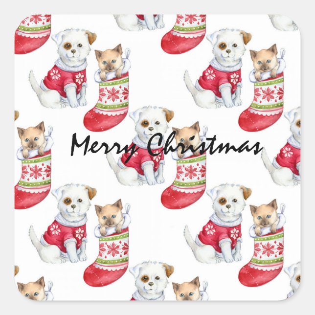 Christmas Dog & Cat Stockings              Square Sticker (Front)