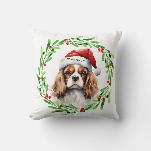 Christmas Dog Cavalier King Charles Spaniel Pet Cushion (Front)