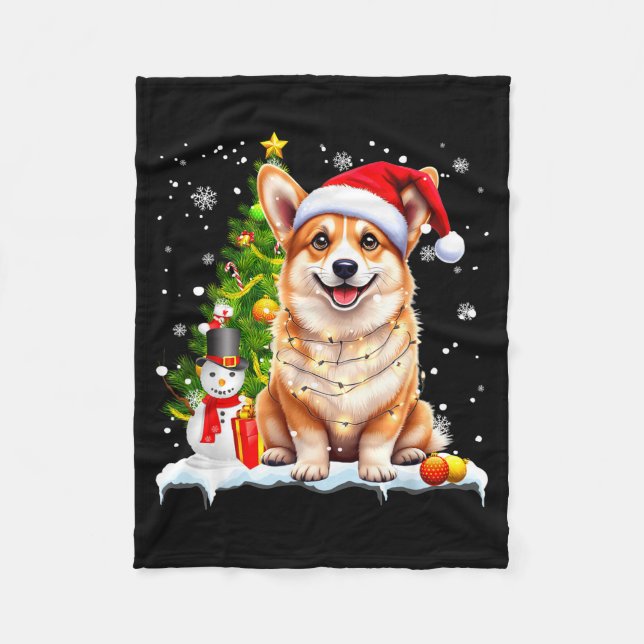 Christmas Dog Corgi Santa Xmas Wiener Women Men Ki Fleece Blanket (Front)