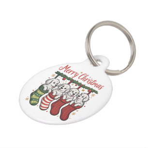 Christmas Dog Cute Puppies in Stockings Retro Xmas Pet Tag