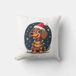 Christmas Dog Dachshund Santa Xmas Wiener 2 Cushion