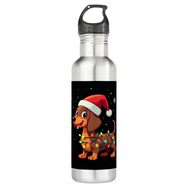 Christmas Dog Dachshund Santa Xmas Wiener 3 710 Ml Water Bottle (Front)