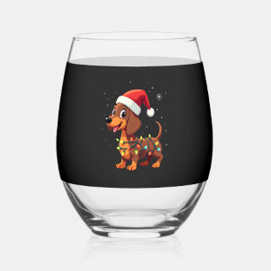 Christmas Dog Dachshund Santa Xmas Wiener 3 Stemless Wine Glass