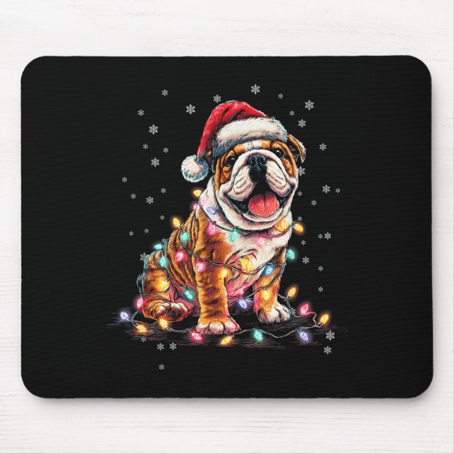 Christmas Dog English Bulldog Santa Xmas Women Men Mouse Pad (Front)