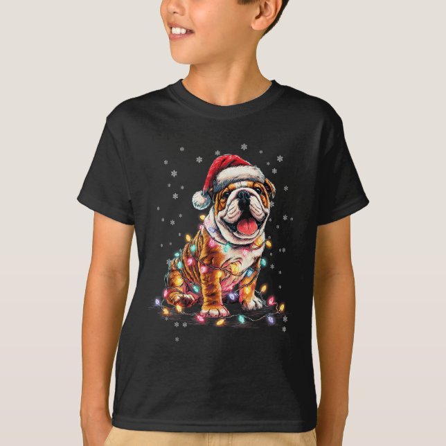 Christmas Dog English Bulldog Santa Xmas Women Men T-Shirt (Front)