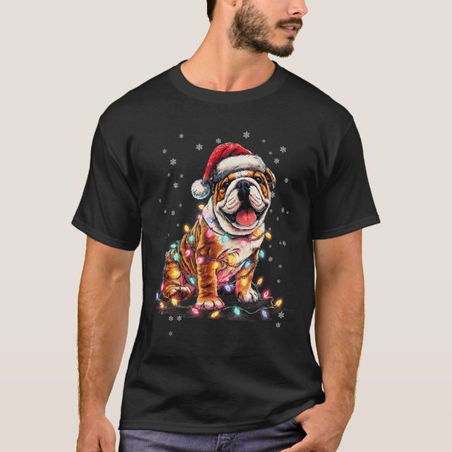 Christmas Dog English Bulldog Santa Xmas Women Men T-Shirt (Front)