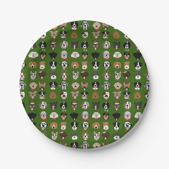 Christmas Dog Face Pattern Paper Plate (Front)