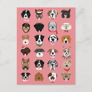 Christmas Dog Face Pattern Postcard