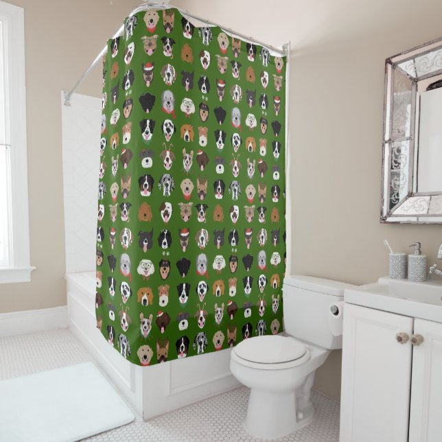 Christmas Dog Face Pattern Shower Curtain (In Situ)