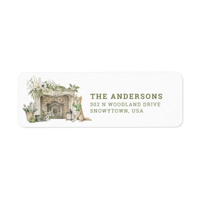 Christmas Dog | Festive Fireplace | return address (Front)