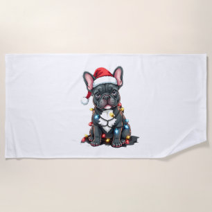 Christmas Dog French Bulldog Xmas Frenchie 3 Beach Towel