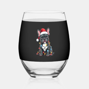 Christmas Dog French Bulldog Xmas Frenchie 3 Stemless Wine Glass
