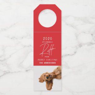 Christmas dog funny ruff year simple typography bottle tag