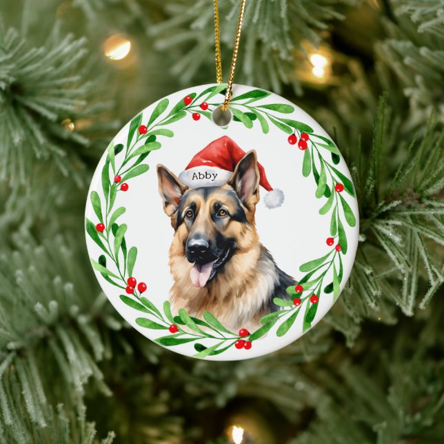 Christmas Dog German Shepherd Santa Ceramic Tree Decoration (Tree)