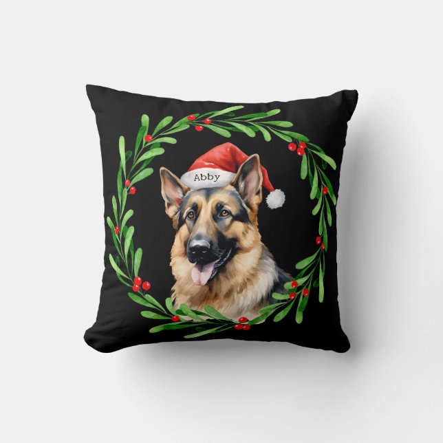Christmas Dog German Shepherd Santa Cushion (Front)