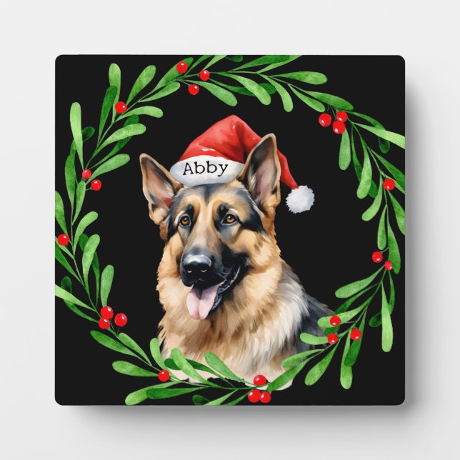 Christmas Dog German Shepherd Santa Plaque (Front)