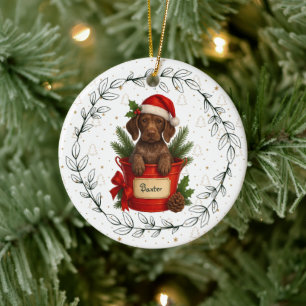 Christmas Dog German Shorthaired Pointer Santa Hat Ceramic Tree Decoration
