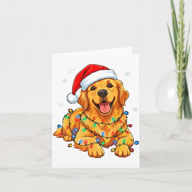 Christmas Dog Golden Retriever Lights Xmas  Card (Front)