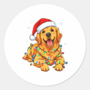 Christmas Dog Golden Retriever Lights Xmas  Classic Round Sticker