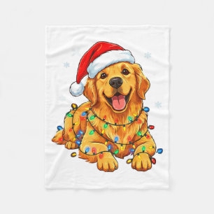 Christmas Dog Golden Retriever Lights Xmas Fleece Blanket
