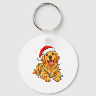 Christmas Dog Golden Retriever Lights Xmas Key Ring