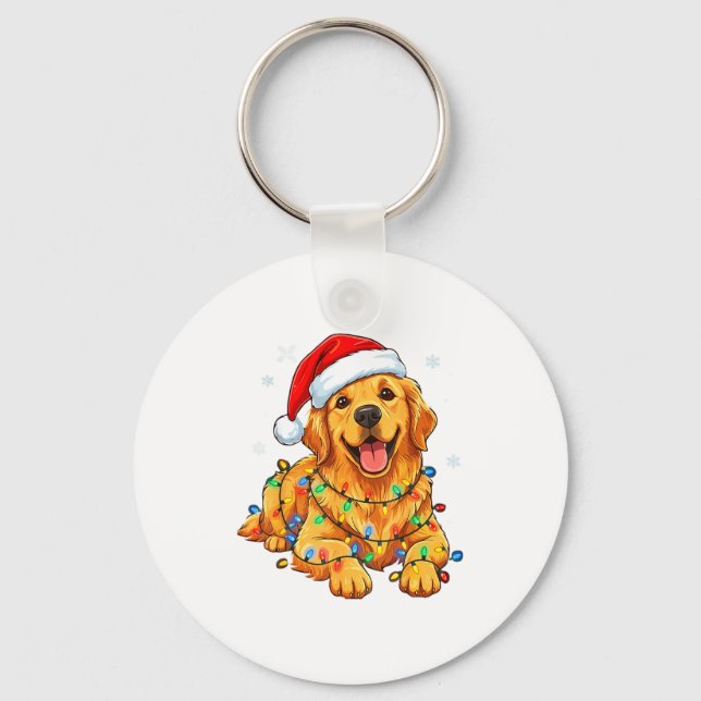 Christmas Dog Golden Retriever Lights Xmas  Key Ring (Front)