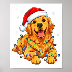 Christmas Dog Golden Retriever Lights Xmas  Poster