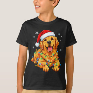 Christmas Dog Golden Retriever Lights Xmas  T-Shirt