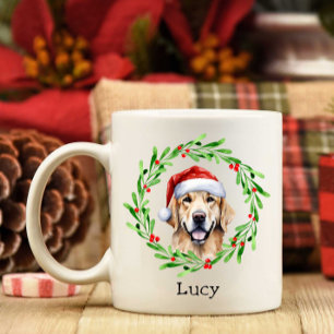 Christmas Dog Golden Retriever Santa Holiday Coffee Mug