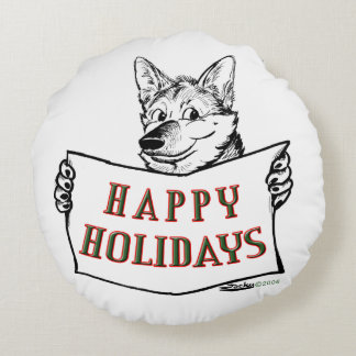 Christmas Dog: Happy Holidays Round Cushion