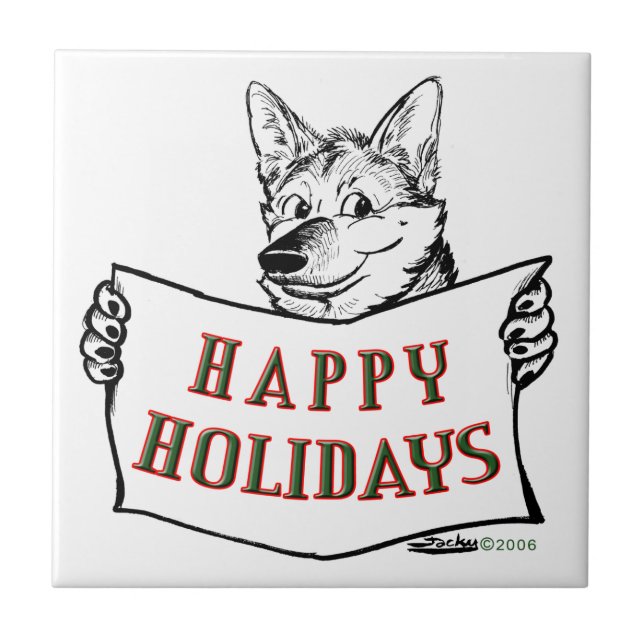 Christmas Dog:  Happy Holidays! Tile (Front)
