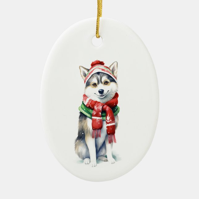 Christmas Dog, Holiday Dog, Ceramic Tree Decoration (Front)