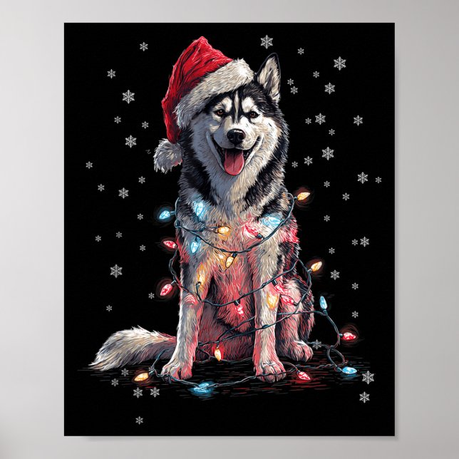 Christmas Dog Husky Santa Xmas Women Men Kids  Poster (Front)