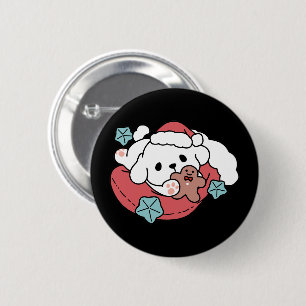 Christmas Dog in Santa Hat – Holiday Cheer for Pet 6 Cm Round Badge