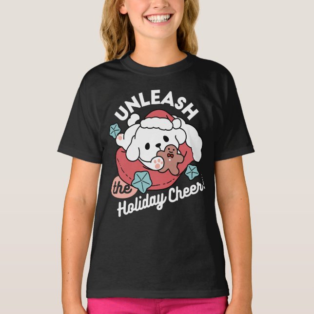 Christmas Dog in Santa Hat – Holiday Cheer for Pet T-Shirt (Front)