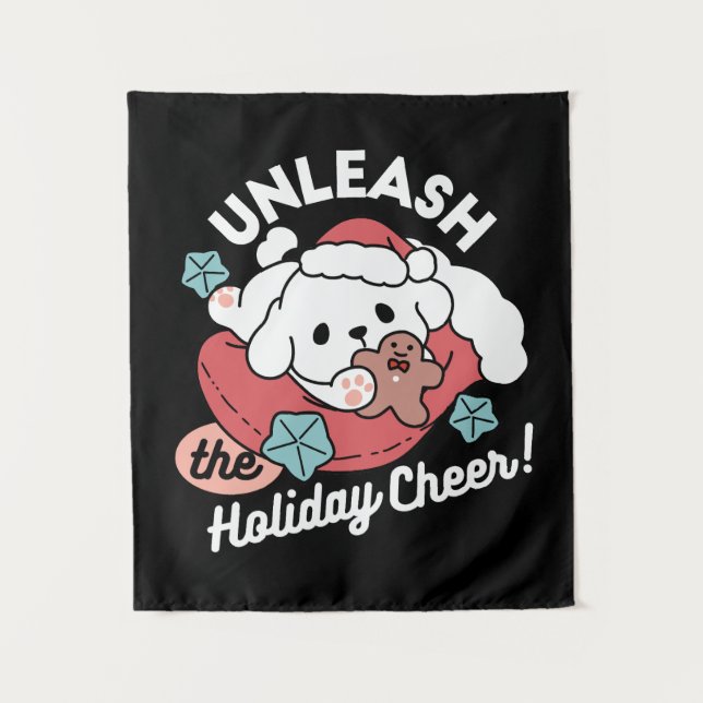 Christmas Dog in Santa Hat – Holiday Cheer for Pet Tapestry (Front)