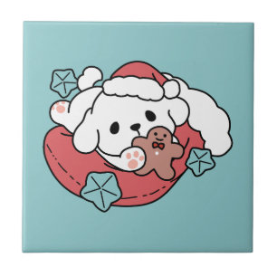Christmas Dog in Santa Hat – Holiday Cheer for Pet Tile