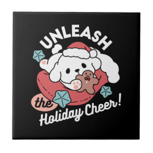 Christmas Dog in Santa Hat – Holiday Cheer for Pet Tile