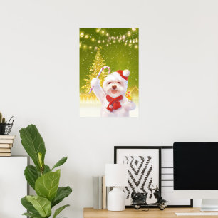 Christmas Dog in Santa Hat Poster