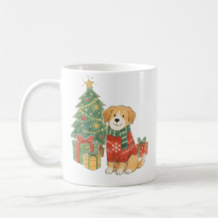 Christmas Dog in Sweater with Christmas Tree Coffee Mug