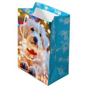 Christmas Dog In Tangled Lights Medium Gift Bag