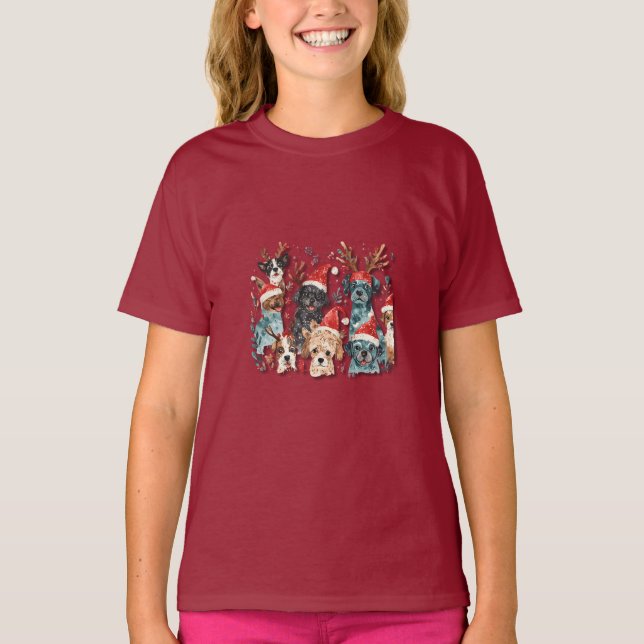 Christmas Dog Line Art T-Shirt | Minimalist Holida (Front)