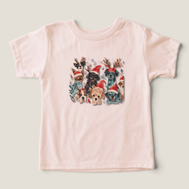 Christmas Dog Line Art T-Shirt | Minimalist Holida (Design Front)