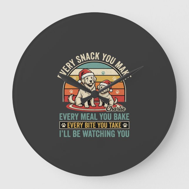 Christmas Dog Lovers Snack Watching Large Clock (Front)