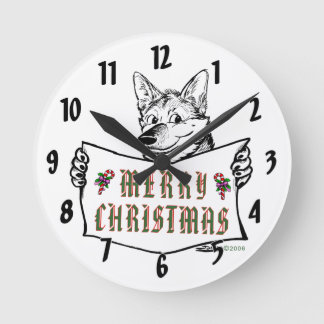 Christmas Dog: Merry Christmas! Round Clock