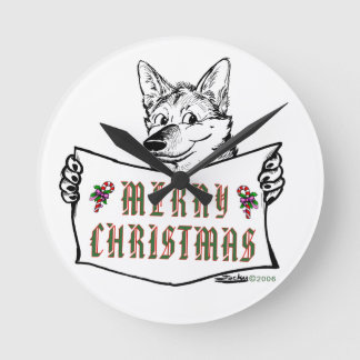 Christmas Dog: Merry Christmas! Round Clock