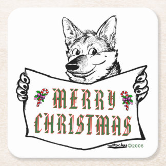 Christmas Dog: Merry Christmas! Square Paper Coaster